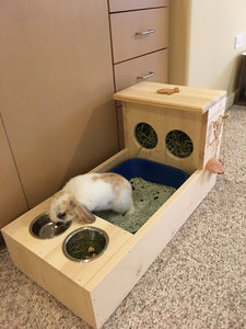 XL rabbit Hay Feeder with Litter Box and Bowls