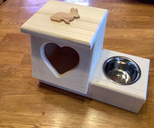 Load image into Gallery viewer, Mini bunny hay feeder with heart hole and single attached .5 pint bowl

